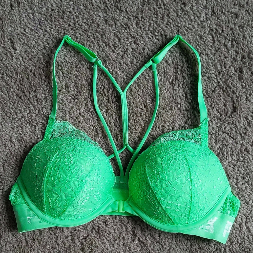 Front clasp green bra